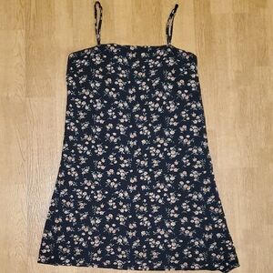 American Eagle Black Dress With Dusty Pink Roses Adj Spaghetti Straps M